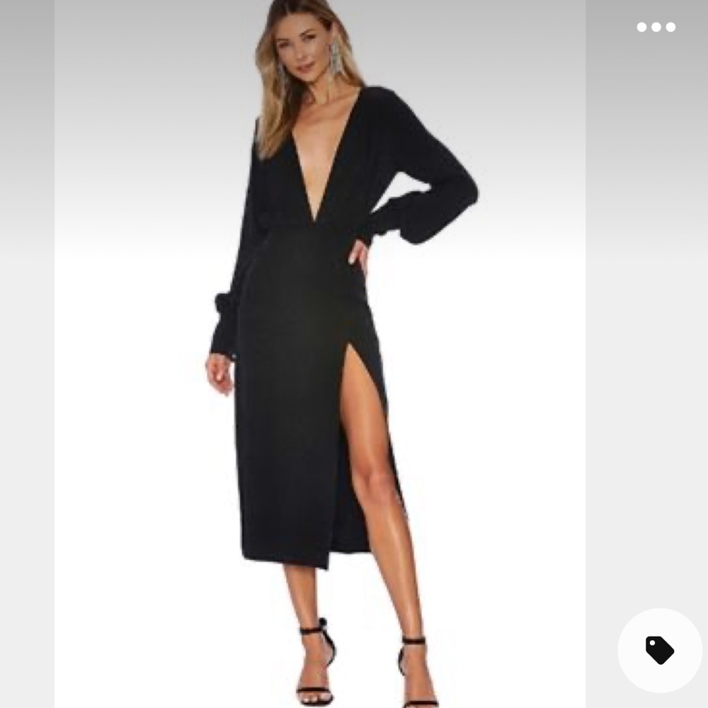 Black Formal Holiday Date Night Long Sleeve Deep V Dress